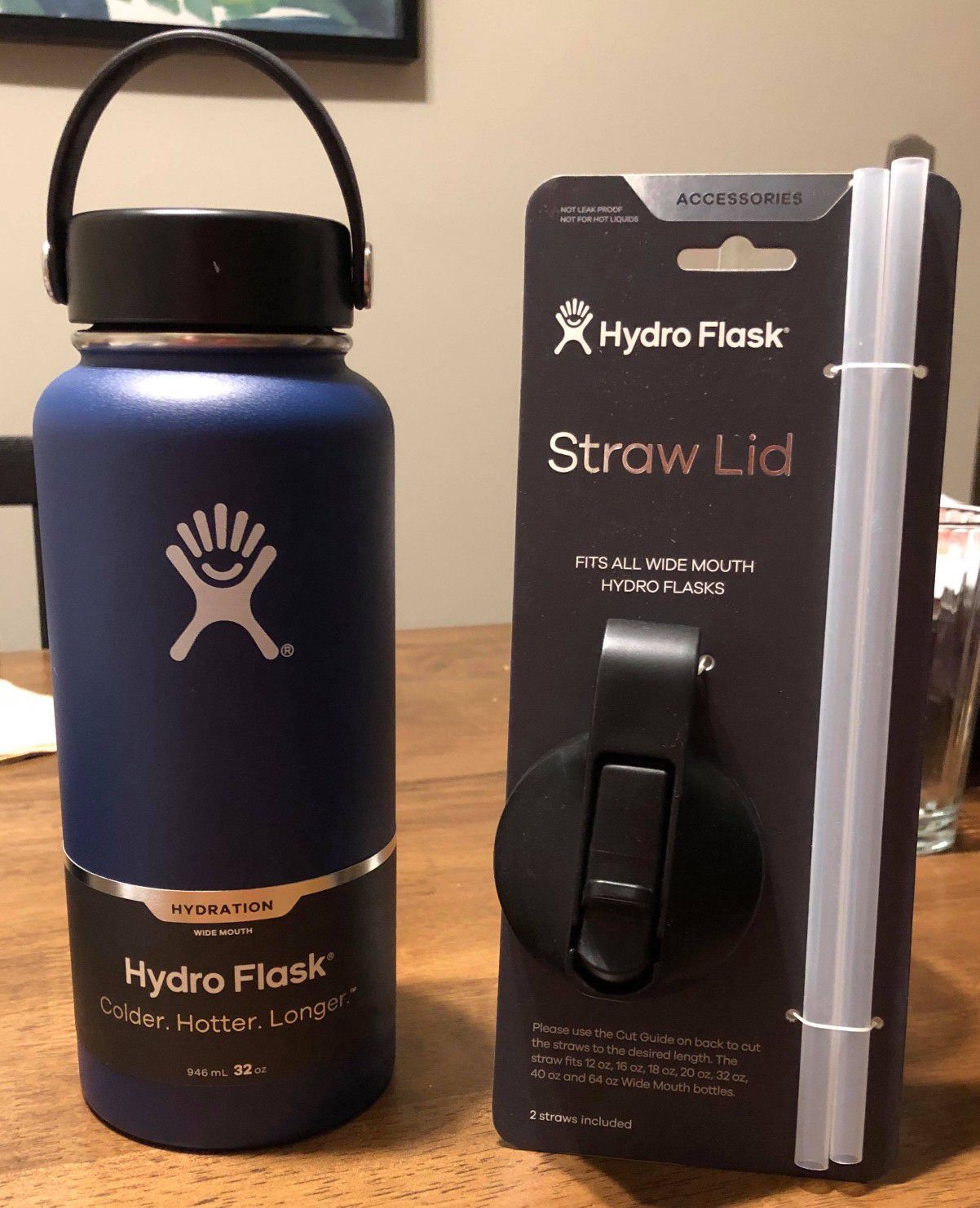 Wide Mouth Hydro Flask - 32oz - Cobalt with Straw Lid