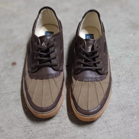 Polo Ralph Lauren Parkstone Low Brown Canvas Leather Shoes Men Sz.12