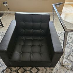 Black Leather Chairs + Glass Coffee Table 