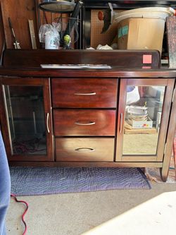 Dark Wood Buffet Cabinet with Glass Doors