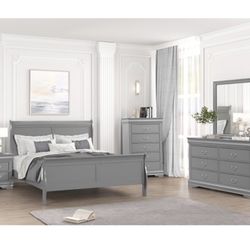 Gray Bedroom Set 5 Piece Brand New - Mattress Not Included 