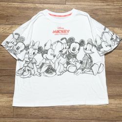 Disney Mickey And Friends Sketch Art Cartoon White Oversized T Shirt Womens XL