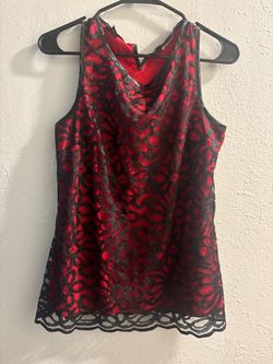 Red and Black Lace Overlay Sleeveless Top