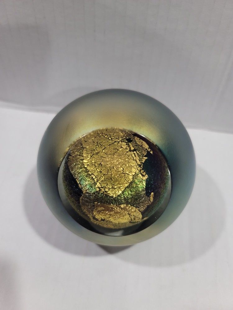 Vintage Eickholt Paperweight Dichroic Art Glass Faceted 1993 Signed Green Glow