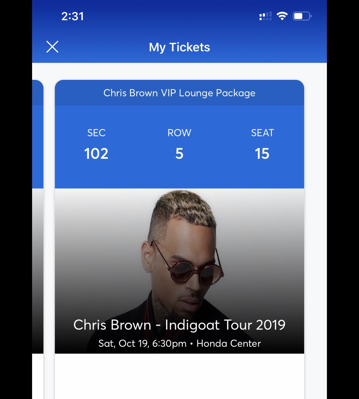Chris Brown VIP tickets (Honda Center) Oct 19