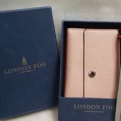 London Fog Alice Wristlet Wallet Leather Blush/ Grey New In Box No Longer Made NOS New Old Stock