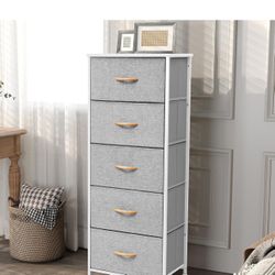 Vertical Dresser Storage Tower - Sturdy Steel Frame, Wood Top, Easy Pull Fabric Bins - Wide Organizer Unit for Bedroom, Entryway, Closets - 5 Drawers,