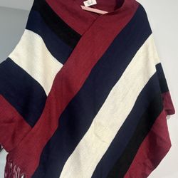 NWT Striped Poncho - Red, Navy, Black, White