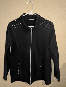 medium knit jacket with rhinestones and decorative zip pull