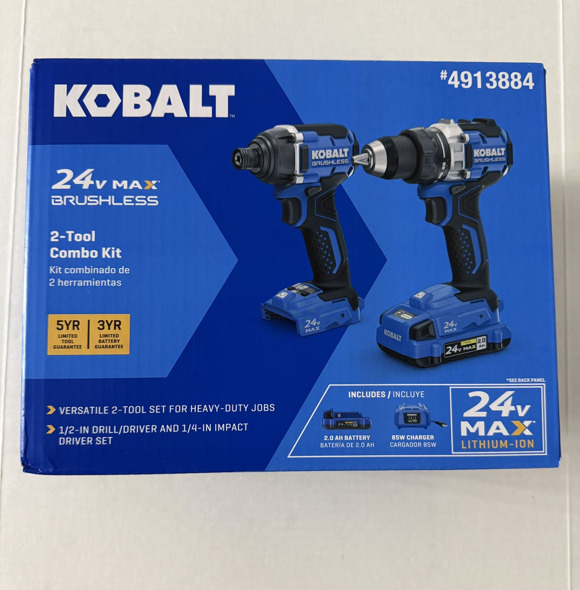 NEW Kobalt 24 v Brushless Drill / Impact Combo Kit with 2.0 Battery, Charger and Bag