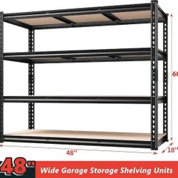 π REIBII 48"Wx60"Hx18"D 4-Tier Adjustable Garage Shelving Heavy Duty, 2000LBS Storage Shelves, Adjustable Metal Shelves for Garage Shelving Sturdy