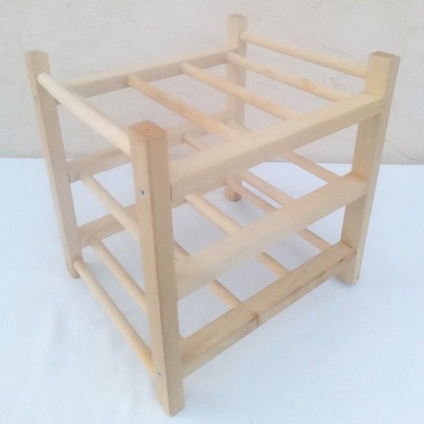 Ikea Solid Wood 3-Tier 9-Bottle Wine Rack Organizer / Storage (13"x 11.75"x 13.5" H) - Compact Design to Store Bottles, Juice, Drinks in Any Space