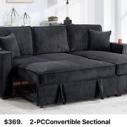 $369.     2-PCConvertible Sectional  Sleeper Sofa W/ Cupholder Sofa Storage & USB Ports  89”x 59”X36”H