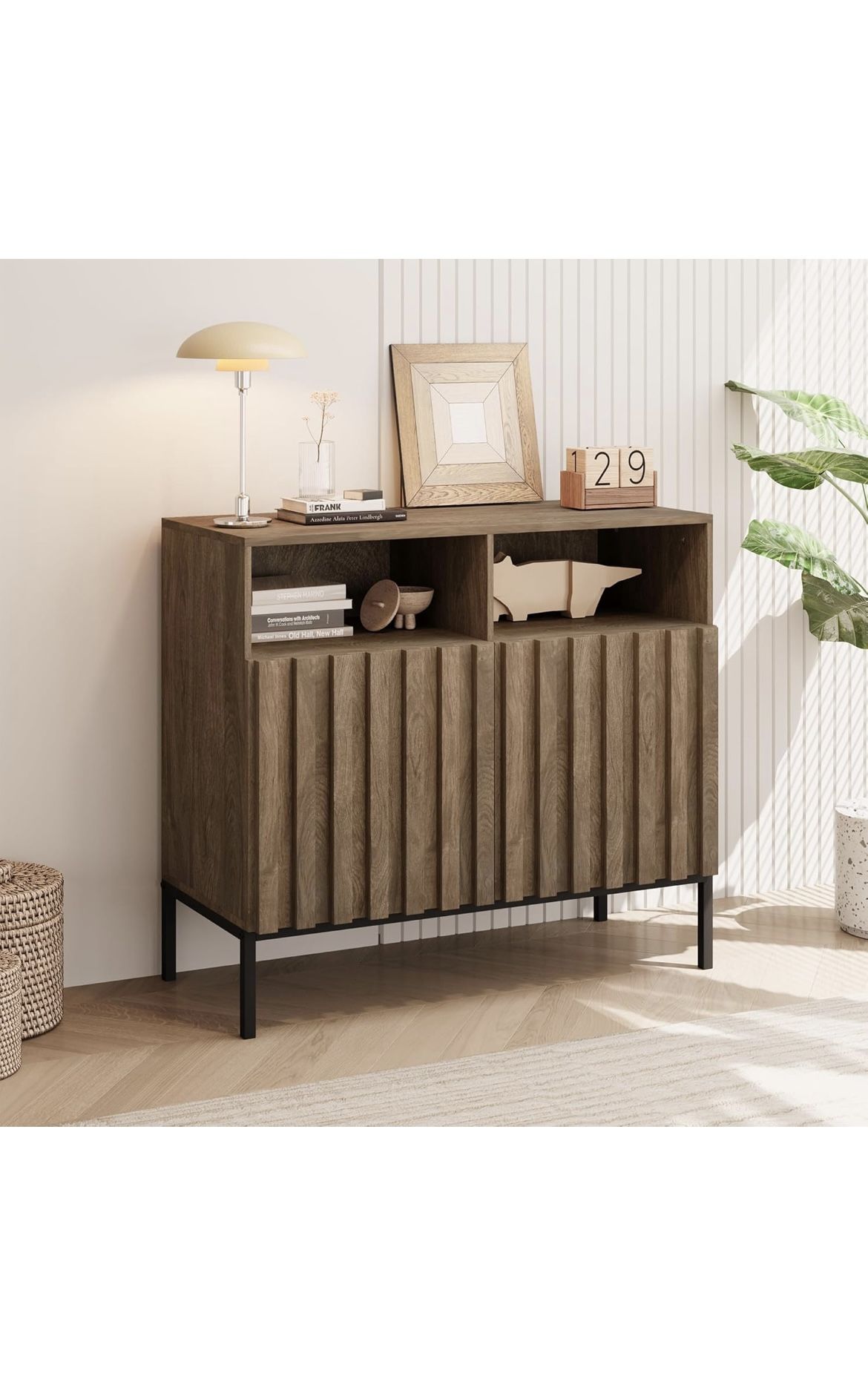 Storage Cabinet with Doors and Adjustable Shelves, Modern Farmhouse Sideboard Buffet Cabinet with Storage, Rustic Industrial Accent Console Table for