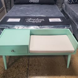 Mid Century Modern Style Mint Green Bench (New)