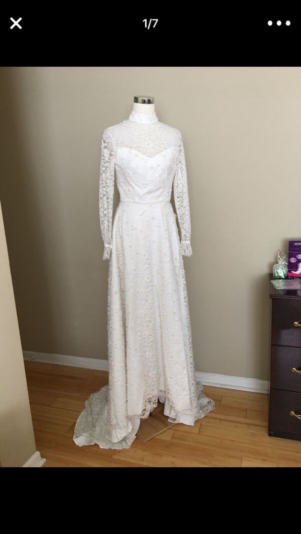Vintage Long Sleeve Womens Wedding Size S White Clothing Shoes