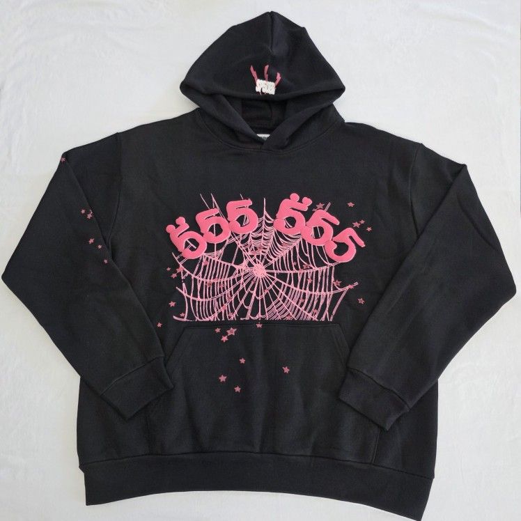 Sp5der Pink And Black Sp5der Hoodie