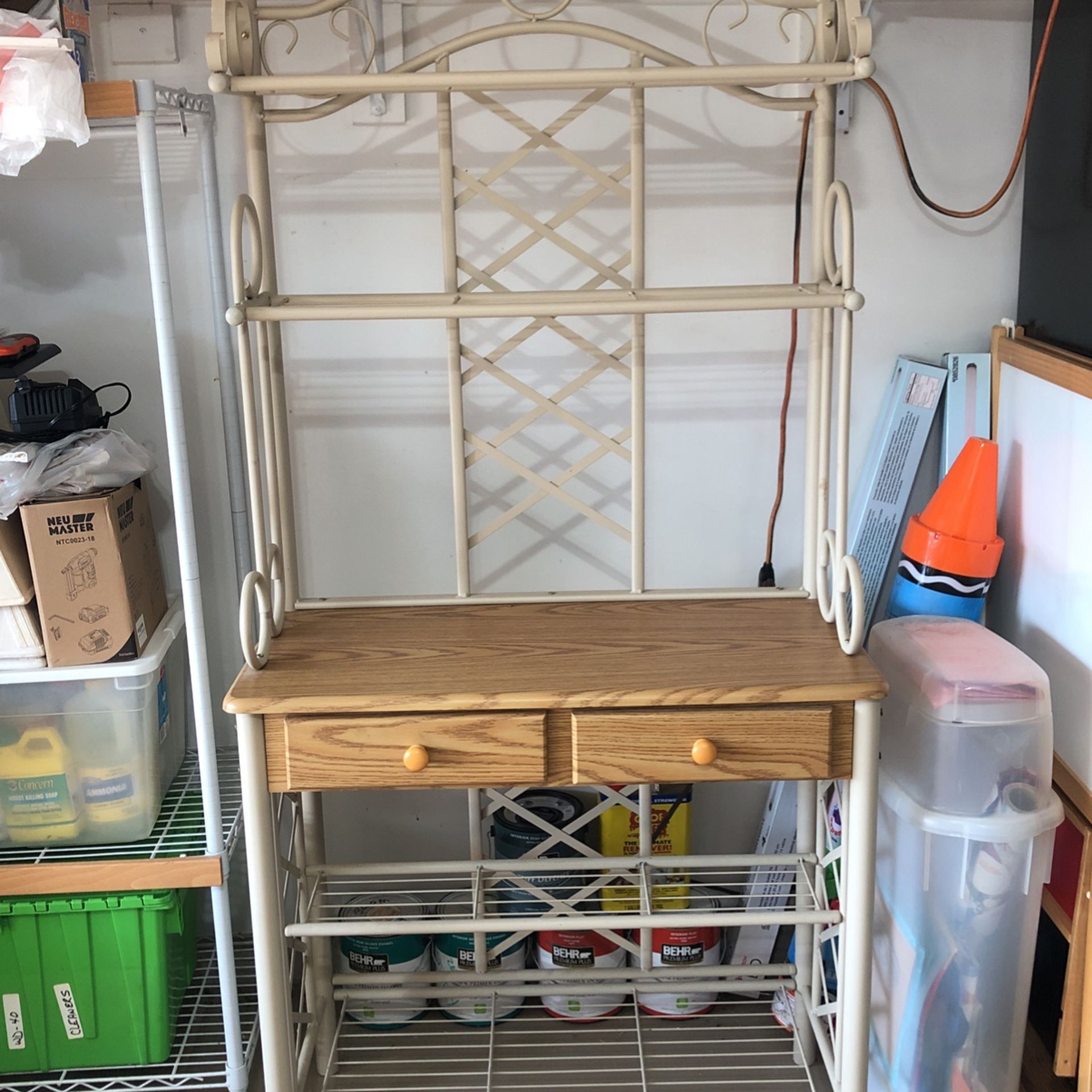 Two Drawer Hutch With Four Metal Shelves 