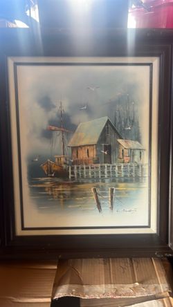 Storm Cloud Yonder Dock Painted Original Oil Painting by L. Alies