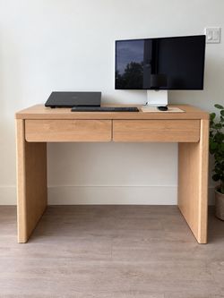 Modern Oak Wood Desk with Two Drawers