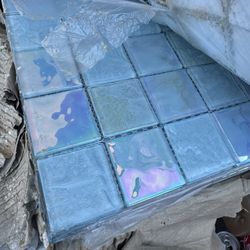 Iridescent Sky Blue 2" x 2" Pool Grade Glass Tile