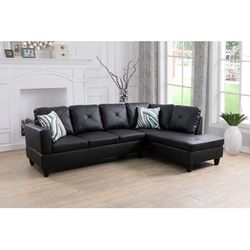 Black Faux Leather L Shaped Sofa