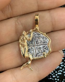 Atocha silver coin pendant in 14k gold bezel