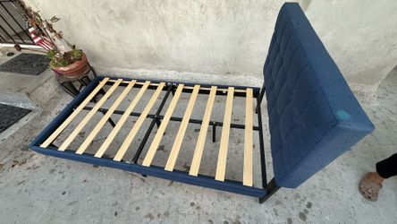 Blue Upholstered Twin Platform Bed Frame
