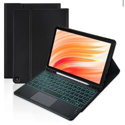Trackpad Keyboard Case for Amazon Fire HD 10/10 Plus 10.1 inch 2021/2023(11/13th Generation),7-Color Backlight Rechargeable Keyboard with Kids Multi-A
