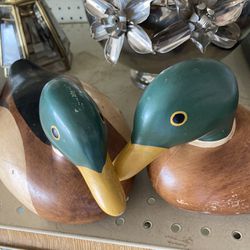 Vintage wooden mallard duck figurine and bookend