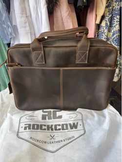 RC RockCow Leather Studio Handmade Full Grain Leather Briefcase Vintage Leather Messenger Bag