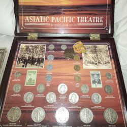 World War II Historic Collection 25 Coins (19 Silver) 2 Stamps Medal in Wood Box + Bonus