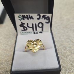 14k Gold Nugget heart ring
