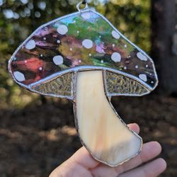 Large Stained Glass Mushroom Sun Catcher 