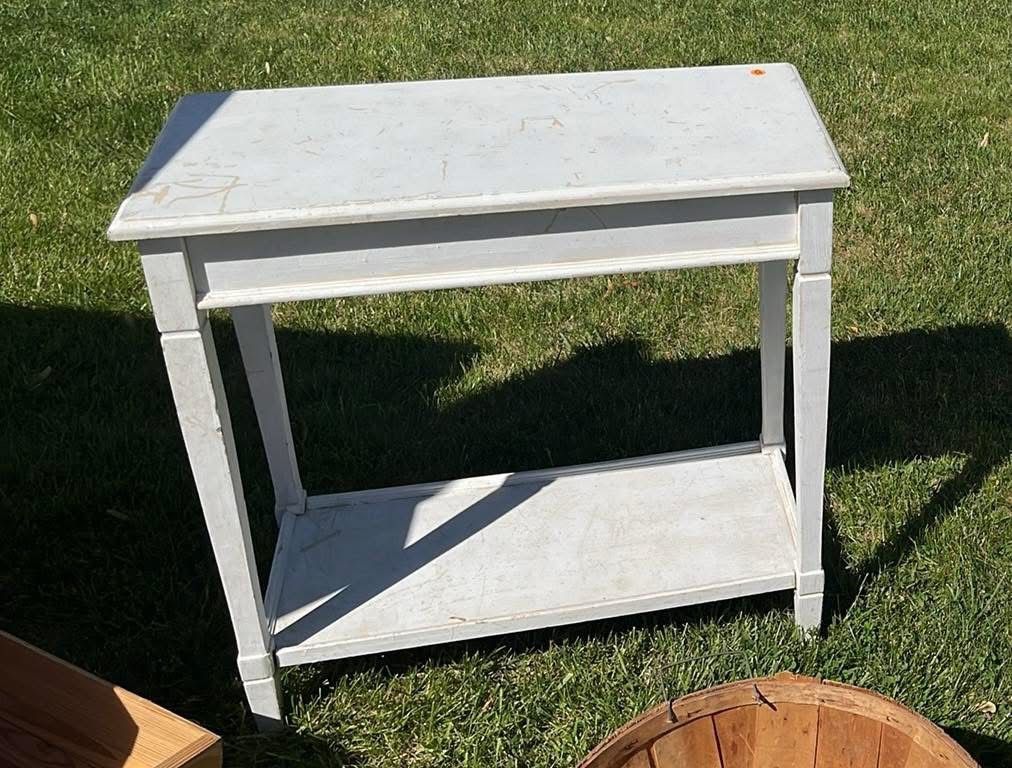 White Rustic Small Lower Shelf Sofa Table