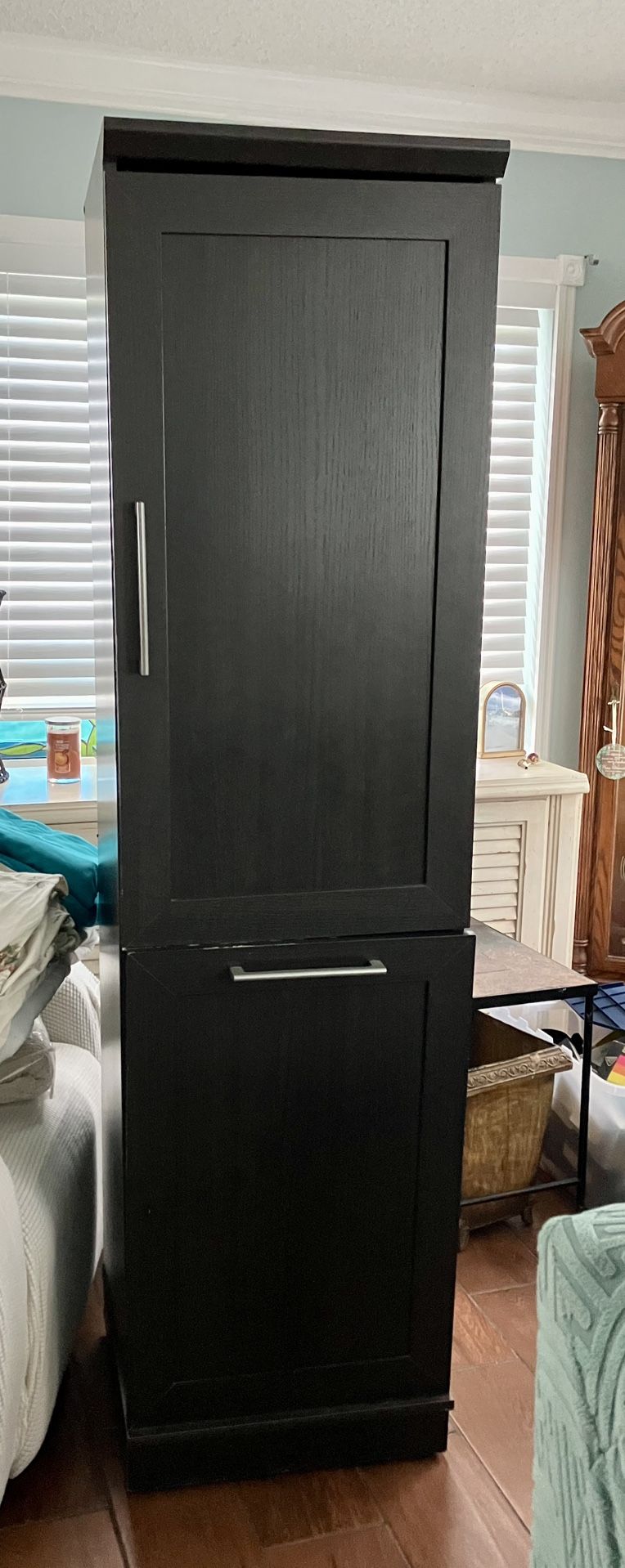 Tall Slim Cabinet / Pantry With Tilting Bin Fir Hamper Or Trash