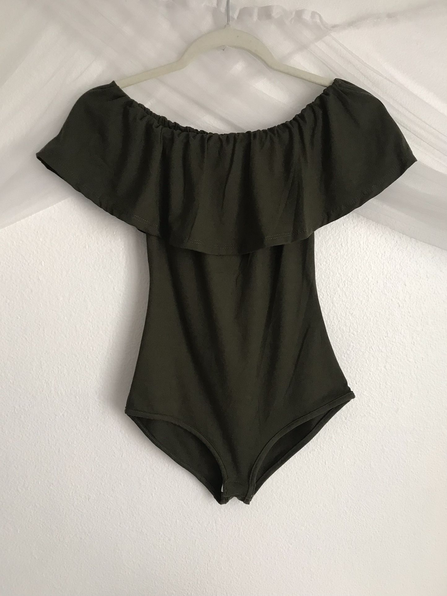 Olive Green Ruffle Bodysuit Size M