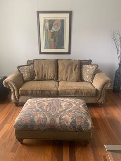 Traditional couch with ottoman