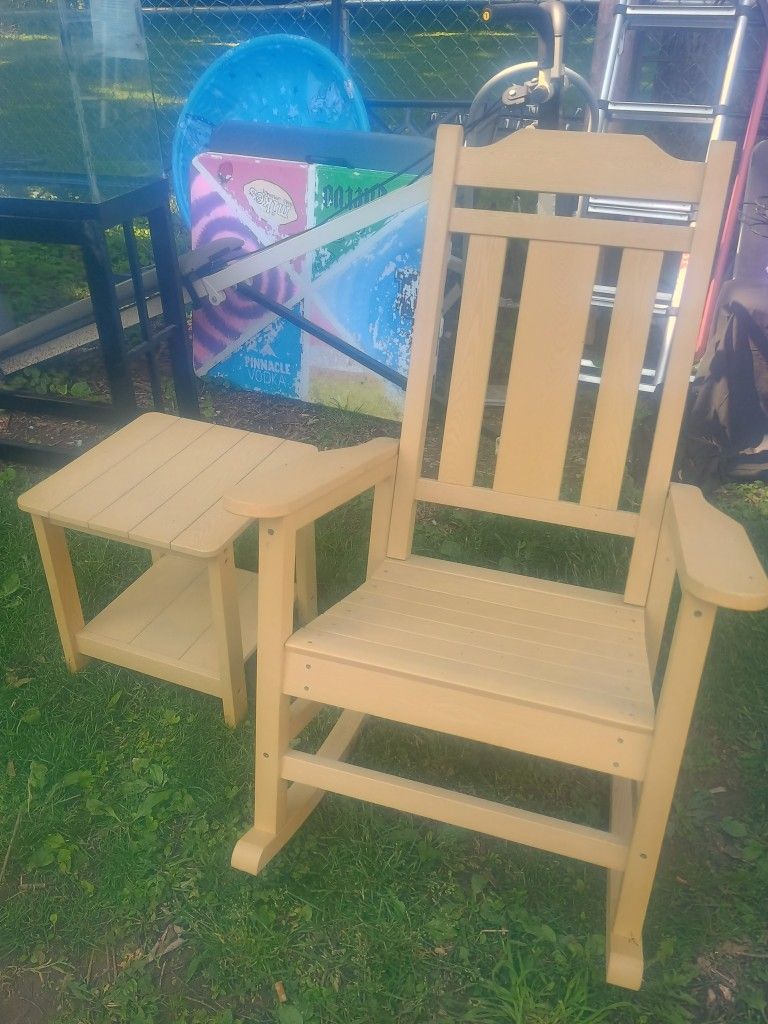 Solid Wooden Rocker Chair With A Side Table New 