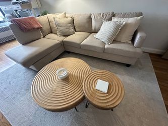 Beige L-Shaped Sectional Sofa with Chaise – Linen Look
