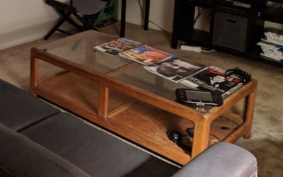 Wood Coffee Table w/ Glass Top