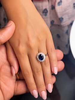 Natural 2 Ct Blue Sapphire Ring 925 Sterling Silver Halo Adjustable Certified