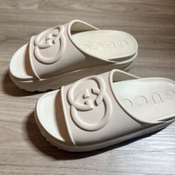 Gucci Slides, White, Unisex, Size 9 Mens