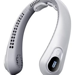 Portable Neck Fan Rechargeable - [with LED Display] 5 Speeds, 5000mAh Battery Operated Wearable Personal Cooling Bladeless Fan for Outdoor Travel, Gif