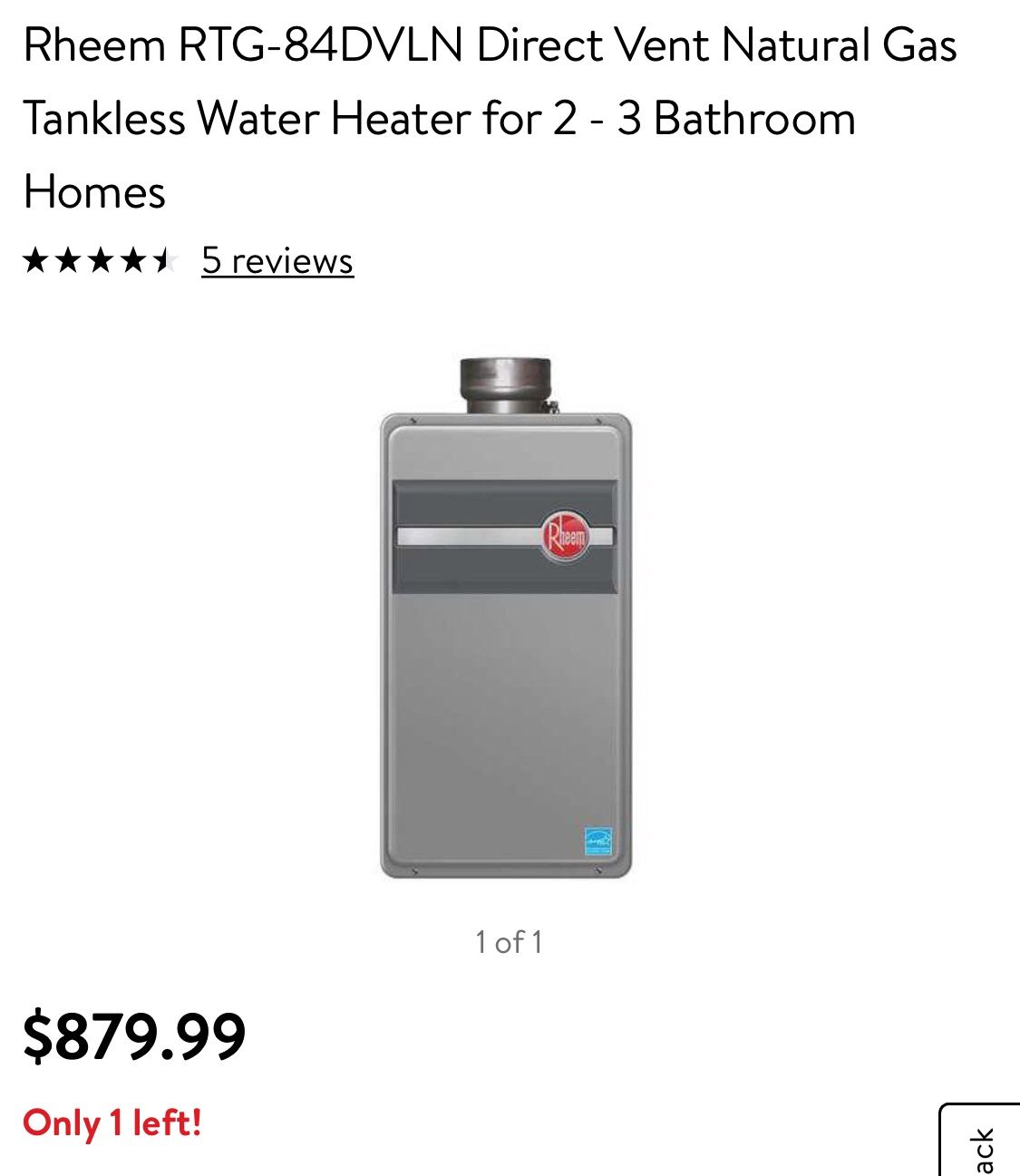 Rhem tankless water heater new never used in box