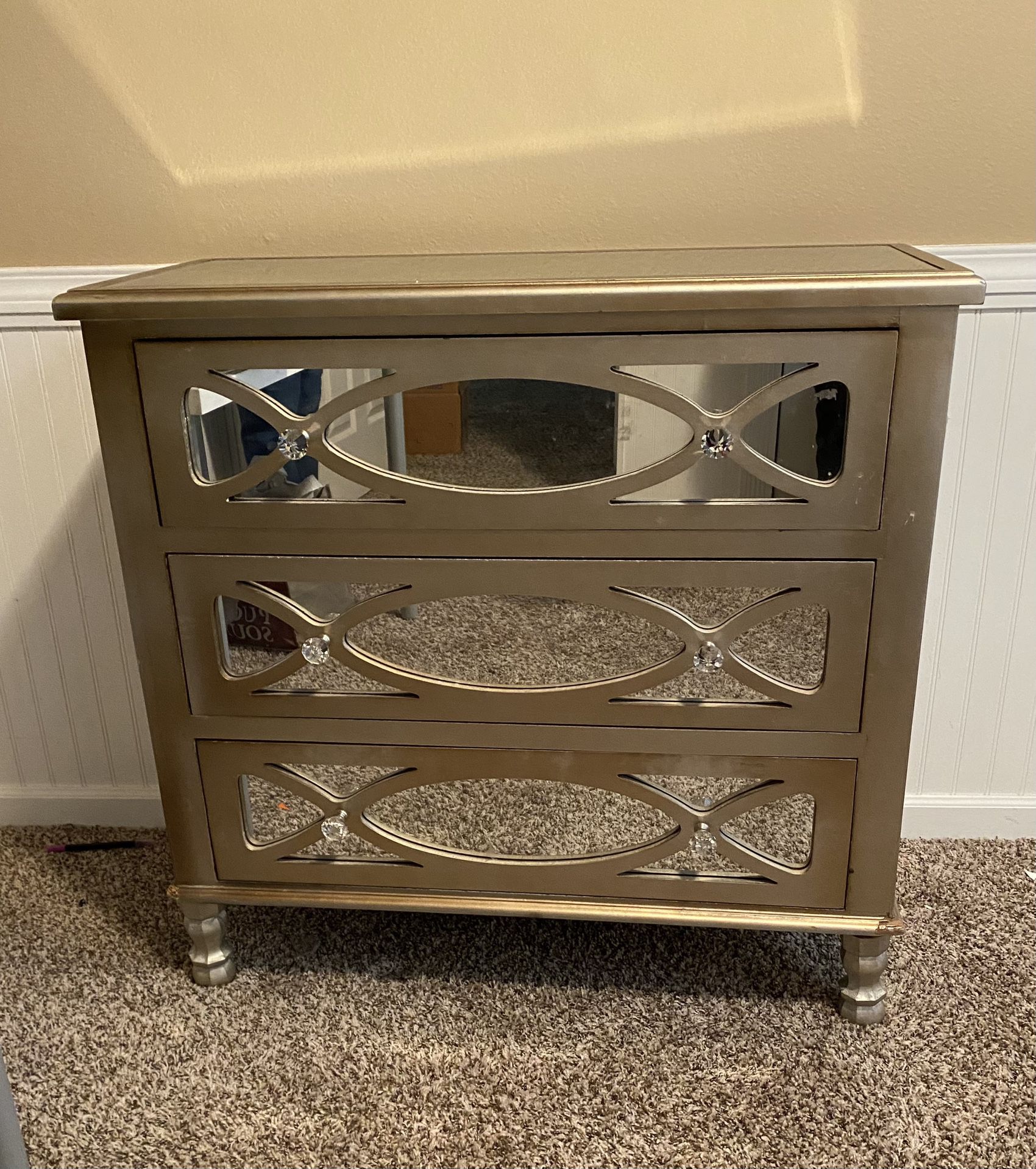 Gold Mirrored 3 Drawer Chest Dresser