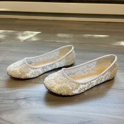 Bridal Crochet Lace Ballet Flats - Kailee P - Size 6