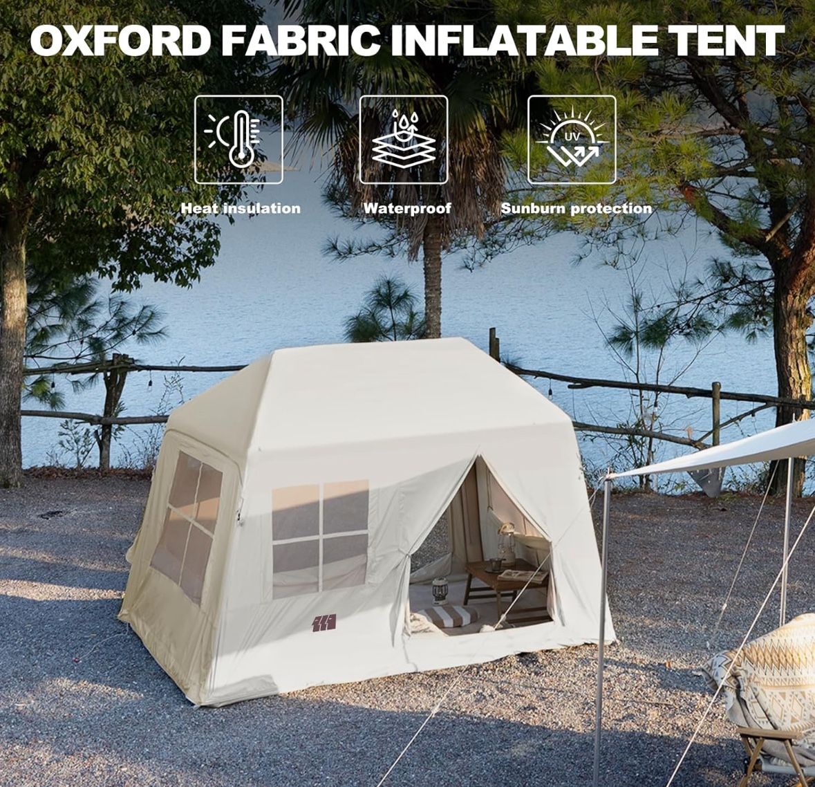 Tanstrider Large Inflatable Oxford Cloth Khaki 3-4 Person Camping Tent