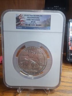 2010 P 5oz SILVER 25C YELLOWSTONE  EARLY RELEASE  SP68