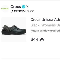 Crocs Size 8 Fleece Lined Shoe Black Brand New Never Worn Except To Try On